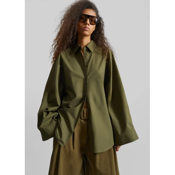 The Frankie Shop Tila Wide Sleeve Shirt – Olive, view 2