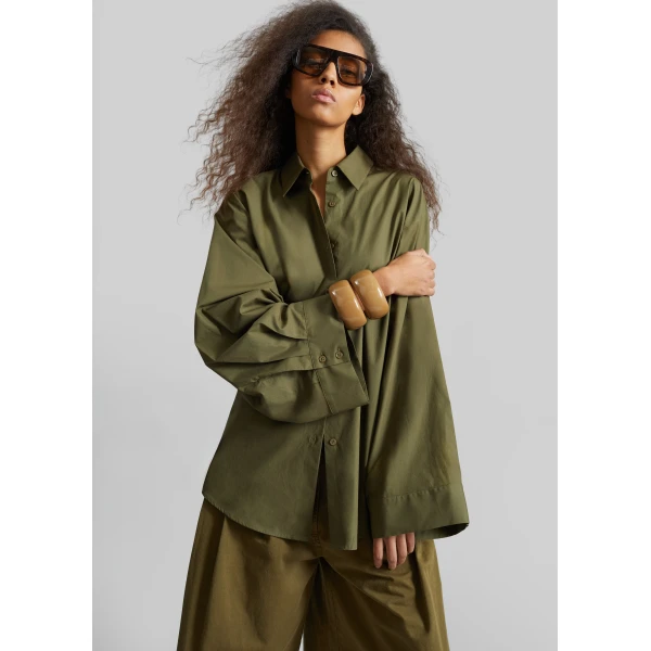 The Frankie Shop Tila Wide Sleeve Shirt – Olive, view 3