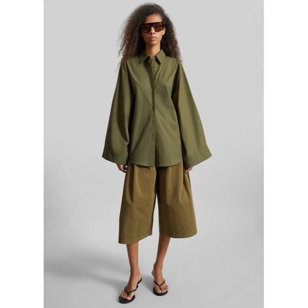 The Frankie Shop Tila Wide Sleeve Shirt – Olive, view 5