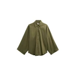 The Frankie Shop Tila Wide Sleeve Shirt - Olive - Oversized Minimalist Tops in Green - Shop at Coveti