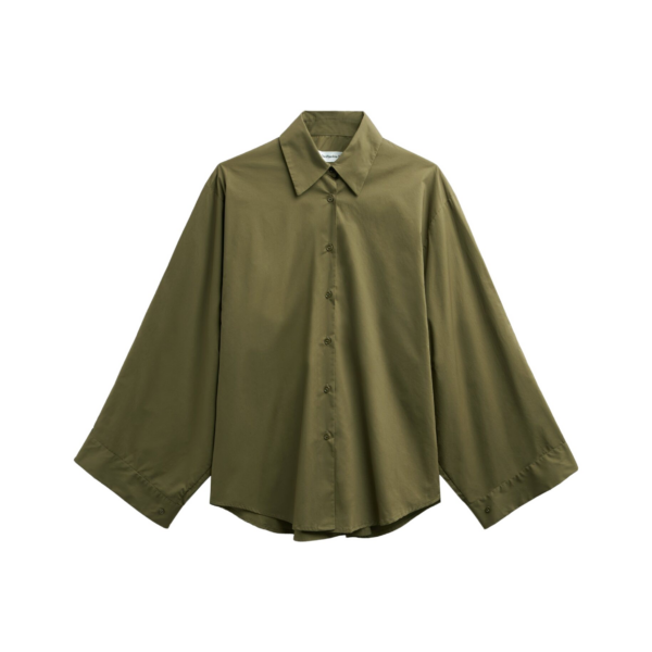 The Frankie Shop Tila Wide Sleeve Shirt - Olive - Oversized Minimalist Tops in Green - Shop at Coveti