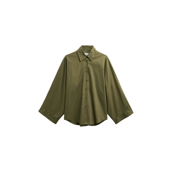 The Frankie Shop Tila Wide Sleeve Shirt - Olive - Oversized Minimalist Tops in Green - Shop at Coveti