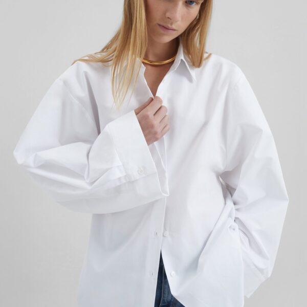 The Frankie Shop Tila Wide Sleeve Shirt - White - Oversized Minimalist Tops in White - Shop at Coveti