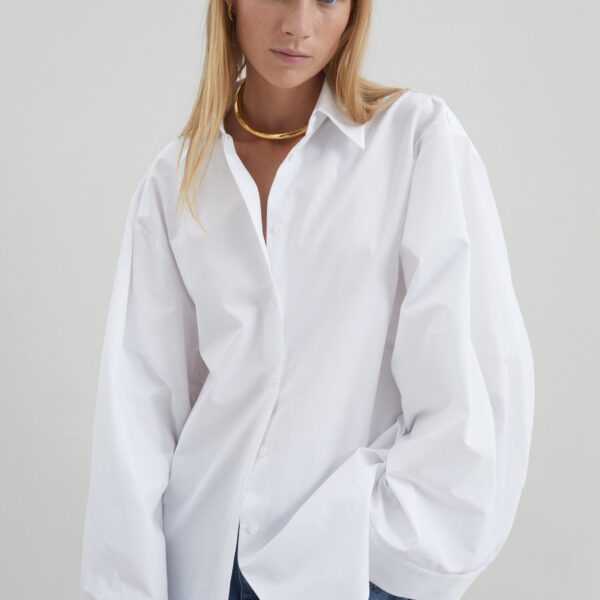 The Frankie Shop Tila Wide Sleeve Shirt - White - Oversized Minimalist Tops in White - Shop at Coveti