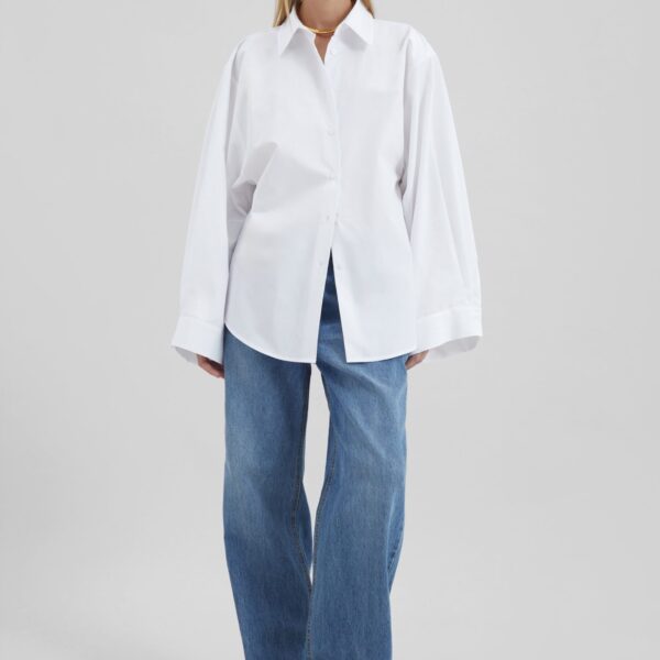 The Frankie Shop Tila Wide Sleeve Shirt - White - Oversized Minimalist Tops in White - Shop at Coveti