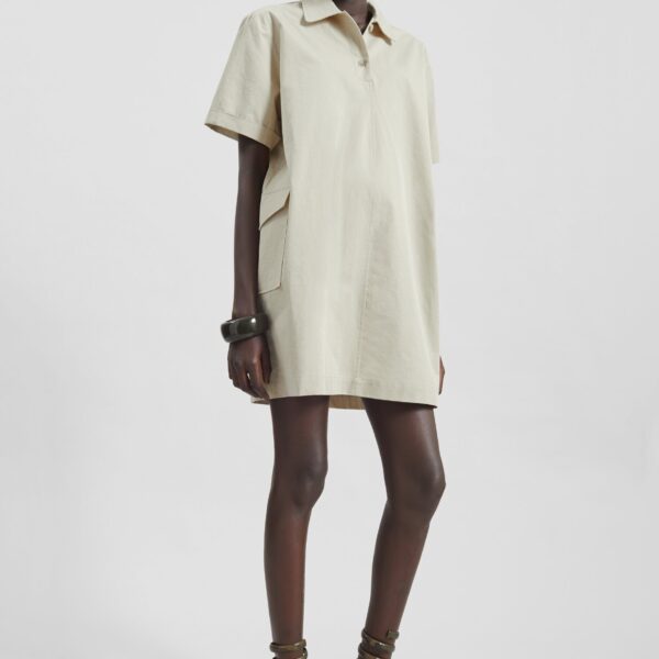 The Frankie Shop Tilba Polo Mini Dress - Beige - Oversized Minimalist Dresses in Beige - Shop at Coveti