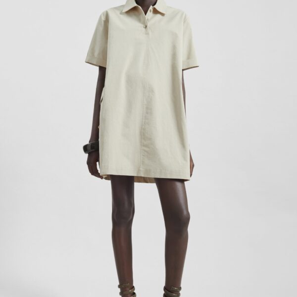 The Frankie Shop Tilba Polo Mini Dress - Beige - Oversized Minimalist Dresses in Beige - Shop at Coveti