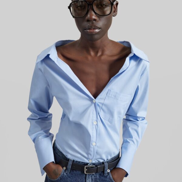 The Frankie Shop Tiona Fitted Shirt - Light Blue - Oversized Minimalist Tops in Blue - Shop at Coveti