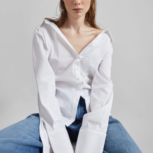 The Frankie Shop Tiona Fitted Shirt - White - Oversized Minimalist Tops in White - Shop at Coveti