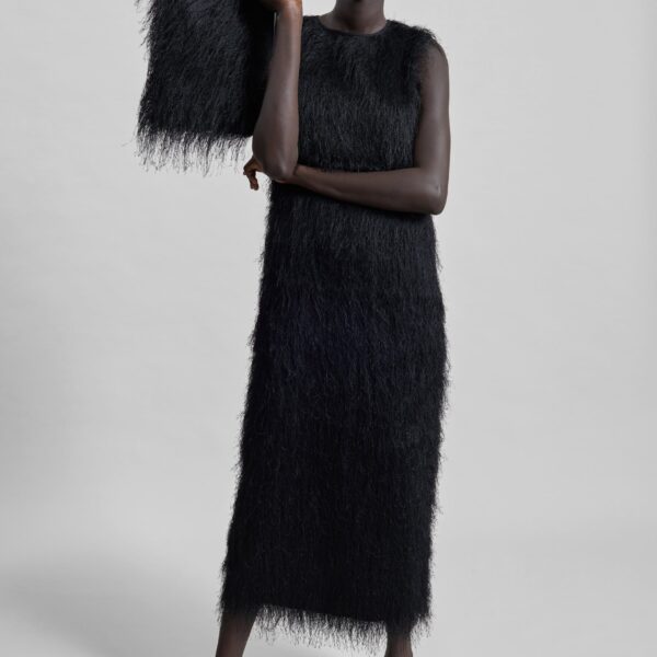 The Frankie Shop Tiwa Fringed Maxi Dress - Black - Oversized Minimalist Dresses in Black - Shop at Coveti