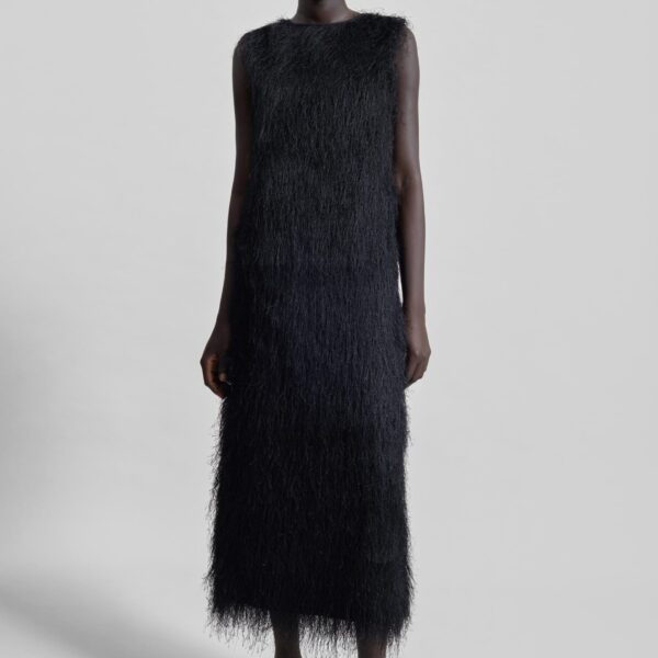 The Frankie Shop Tiwa Fringed Maxi Dress - Black - Oversized Minimalist Dresses in Black - Shop at Coveti