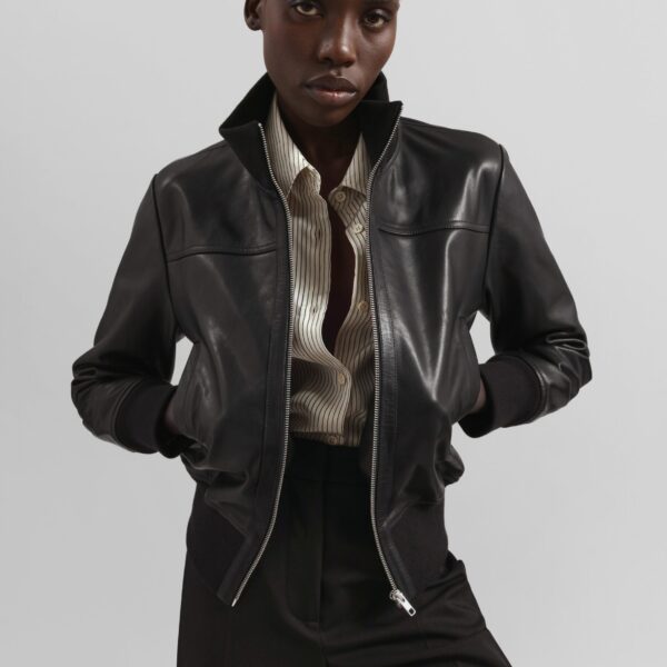 The Frankie Shop Tobias Leather Jacket - Black - Oversized Minimalist Jackets in Black - Shop at Coveti