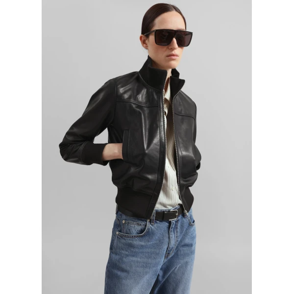 The Frankie Shop Tobias Leather Jacket – Black, view 3