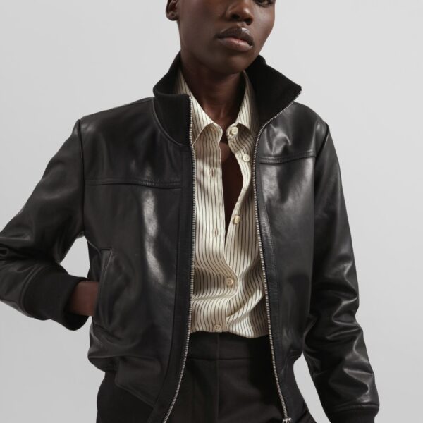The Frankie Shop Tobias Leather Jacket - Black - Oversized Minimalist Jackets in Black - Shop at Coveti