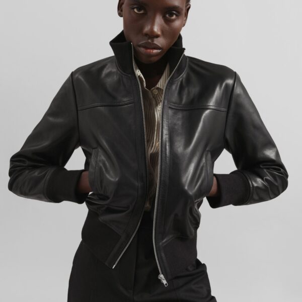 The Frankie Shop Tobias Leather Jacket - Black - Oversized Minimalist Jackets in Black - Shop at Coveti