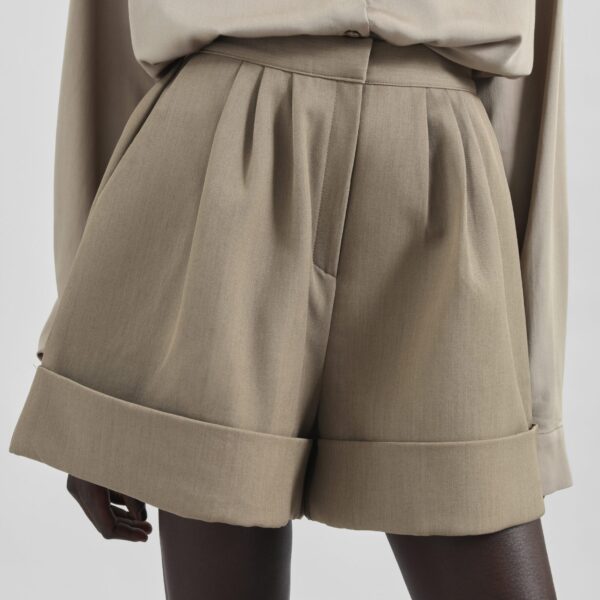The Frankie Shop Tolmer Cuffed Shorts - Taupe Melange - Oversized Minimalist Shorts in Beige - Shop at Coveti