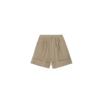 The Frankie Shop Tolmer Cuffed Shorts - Taupe Melange - Oversized Minimalist Shorts in Beige - Shop at Coveti