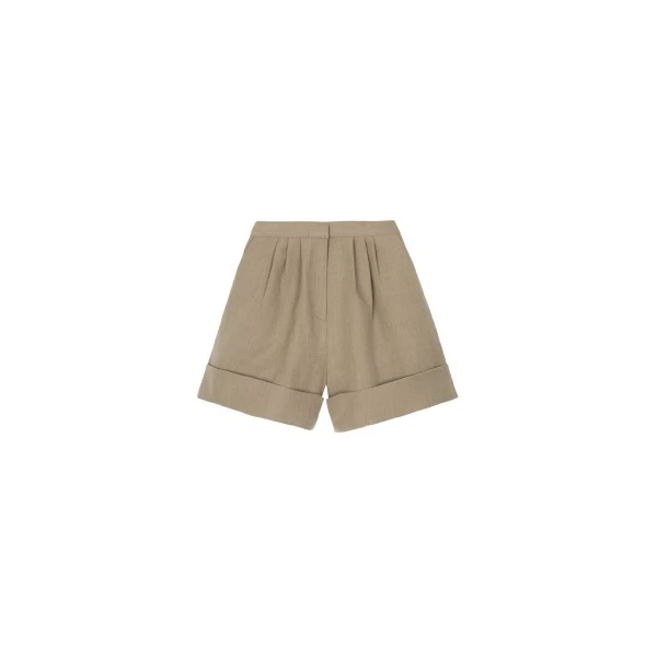 The Frankie Shop Tolmer Cuffed Shorts - Taupe Melange - Oversized Minimalist Shorts in Beige - Shop at Coveti