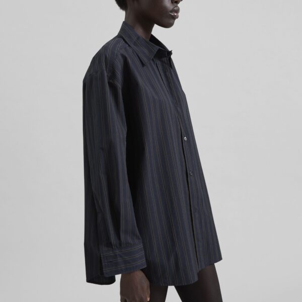 The Frankie Shop Toulon Shirt - Navy/Black Stripe - Oversized Minimalist Tops in Multicolour - Shop at Coveti