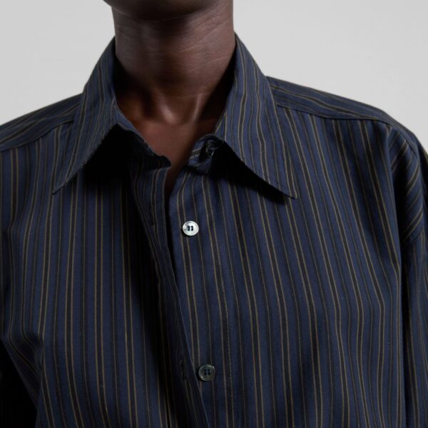 The Frankie Shop Toulon Shirt - Navy/Black Stripe - Oversized Minimalist Tops in Multicolour - Shop at Coveti