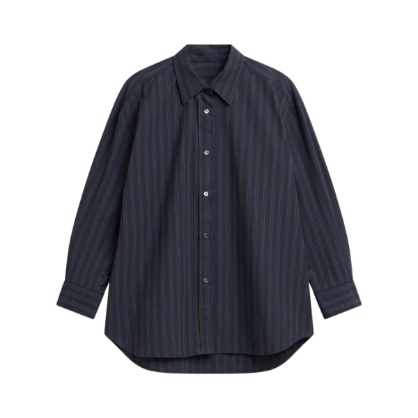 The Frankie Shop Toulon Shirt - Navy/Black Stripe - Oversized Minimalist Tops in Multicolour - Shop at Coveti
