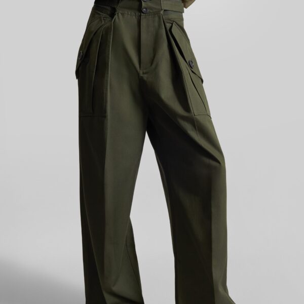 The Frankie Shop Tova Cargo Pants - Deep Green - Oversized Minimalist Pants in Green - Shop at Coveti