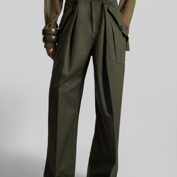 The Frankie Shop Tova Cargo Pants - Deep Green - Oversized Minimalist Pants in Green - Shop at Coveti