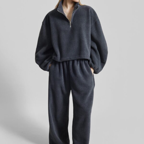 The Frankie Shop Treveray Fleece Sweatpants - Dark Grey - Oversized Minimalist Pants in Grey - Shop at Coveti