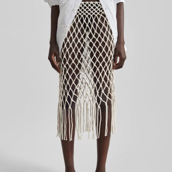 The Frankie Shop Tropea Macrame Skirt - Ecru - Oversized Minimalist Skirts in Ivory - Shop at Coveti