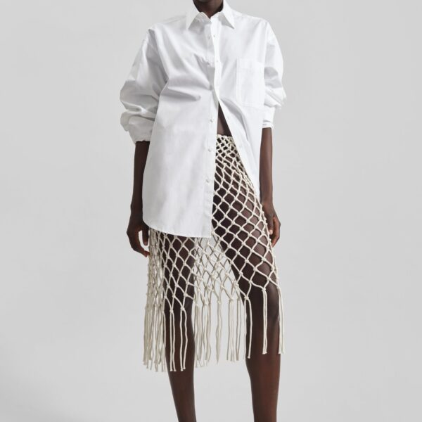 The Frankie Shop Tropea Macrame Skirt - Ecru - Oversized Minimalist Skirts in Ivory - Shop at Coveti