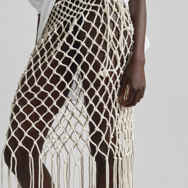 The Frankie Shop Tropea Macrame Skirt - Ecru - Oversized Minimalist Skirts in Ivory - Shop at Coveti
