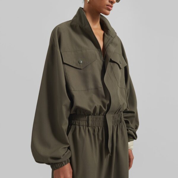 The Frankie Shop Tropez Jumpsuit - Khaki - Oversized Minimalist Jumpsuit in Green - Shop at Coveti