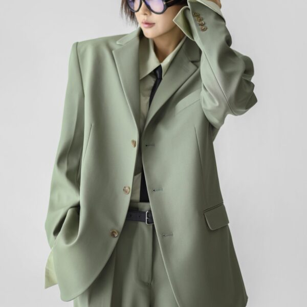 The Frankie Shop Trosa Blazer - Pale Olive - Oversized Minimalist Jackets in Green - Shop at Coveti