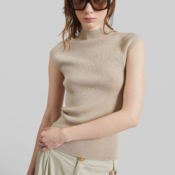 The Frankie Shop Troyes Knit Top - Beige - Oversized Minimalist Tops in Beige - Shop at Coveti