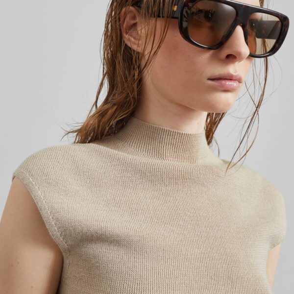 The Frankie Shop Troyes Knit Top - Beige - Oversized Minimalist Tops in Beige - Shop at Coveti