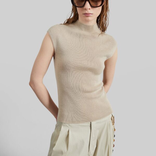 The Frankie Shop Troyes Knit Top - Beige - Oversized Minimalist Tops in Beige - Shop at Coveti