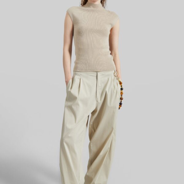 The Frankie Shop Troyes Knit Top - Beige - Oversized Minimalist Tops in Beige - Shop at Coveti