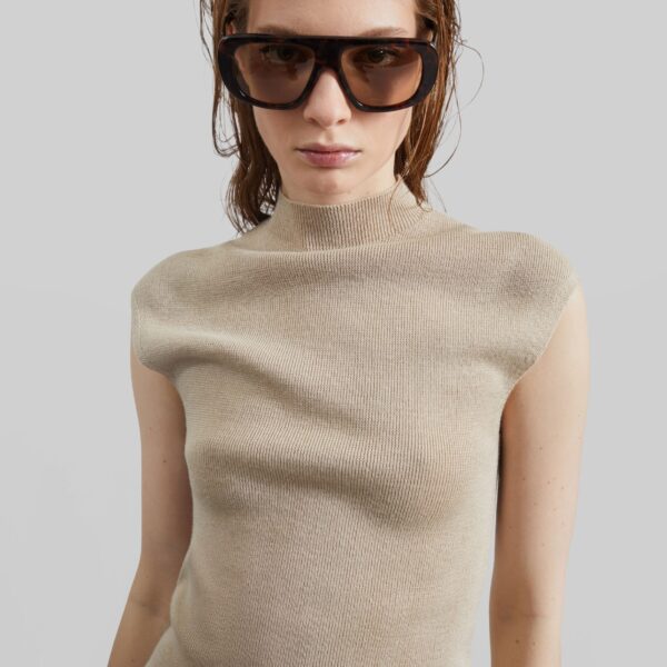 The Frankie Shop Troyes Knit Top - Beige - Oversized Minimalist Tops in Beige - Shop at Coveti