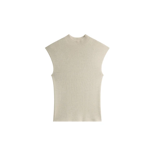 The Frankie Shop Troyes Knit Top - Beige - Oversized Minimalist Tops in Beige - Shop at Coveti