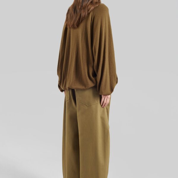 The Frankie Shop Tulsa Curved Pants - Dark Olive - Oversized Minimalist Pants in Green - Shop at Coveti