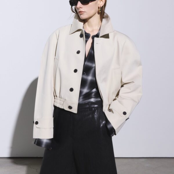 The Frankie Shop Turenne Curved Jacket - Beige - Oversized Minimalist Jackets in Beige - Shop at Coveti