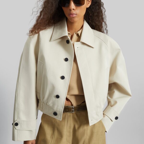 The Frankie Shop Turenne Curved Jacket - Beige - Oversized Minimalist Jackets in Beige - Shop at Coveti