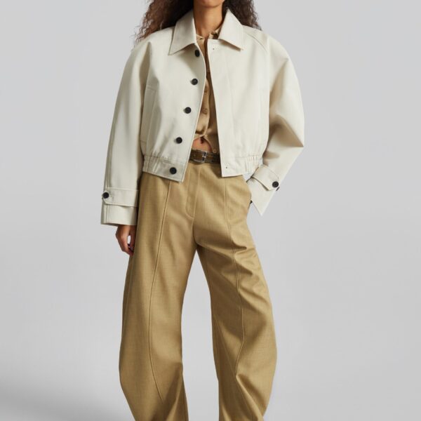 The Frankie Shop Turenne Curved Jacket - Beige - Oversized Minimalist Jackets in Beige - Shop at Coveti
