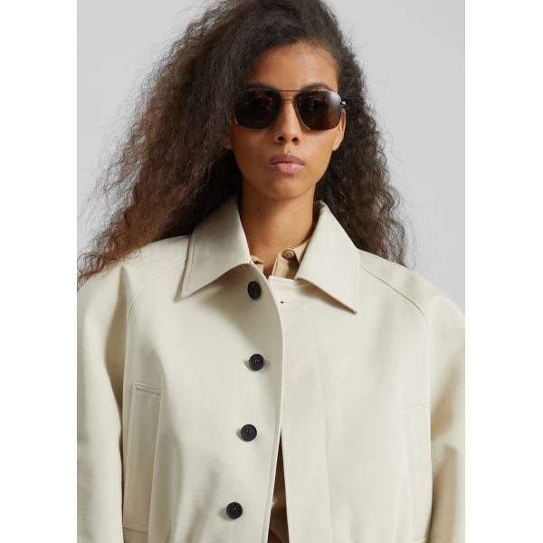 The Frankie Shop Turenne Curved Jacket - Beige - Oversized Minimalist Jackets in Beige - Shop at Coveti