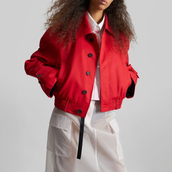 The Frankie Shop Turenne Curved Jacket - Red - Oversized Minimalist Jackets in Red - Shop at Coveti