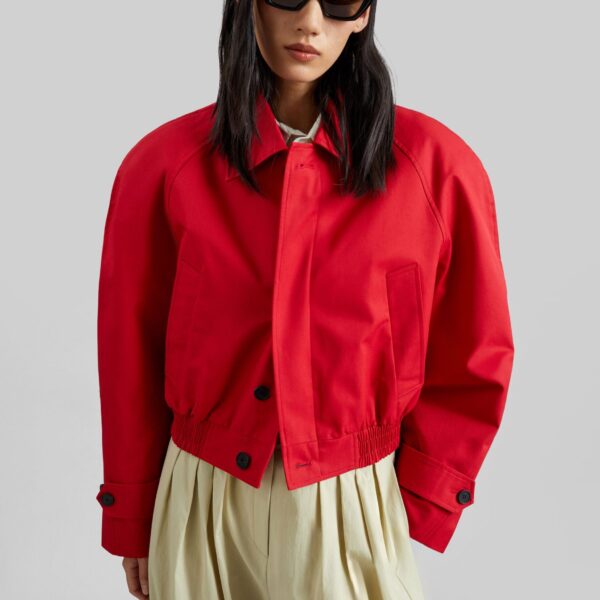 The Frankie Shop Turenne Curved Jacket - Red - Oversized Minimalist Jackets in Red - Shop at Coveti