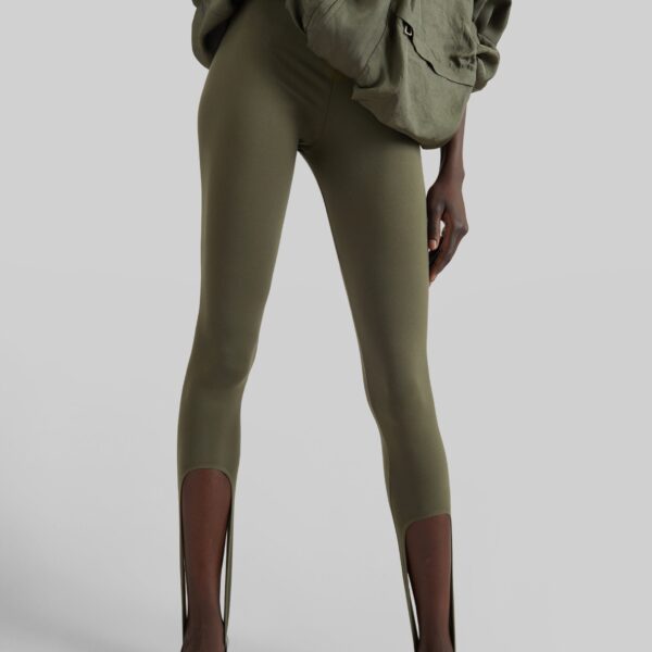 The Frankie Shop Twilla Stirrup Leggings - Olive - Oversized Minimalist Pants in Green - Shop at Coveti