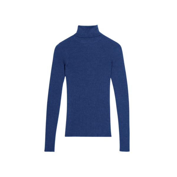 The Frankie Shop Utica Thin Turtleneck Sweater - Blue - Oversized Minimalist Knitwear in Blue - Shop at Coveti