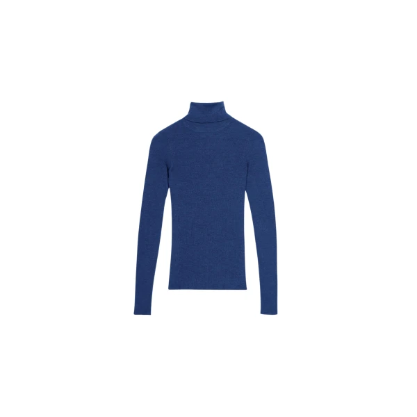 The Frankie Shop Utica Thin Turtleneck Sweater - Blue - Oversized Minimalist Knitwear in Blue - Shop at Coveti