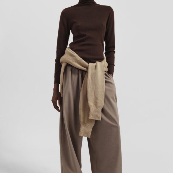 The Frankie Shop Utica Thin Turtleneck Sweater - Brown - Oversized Minimalist Knitwear in Beige - Shop at Coveti